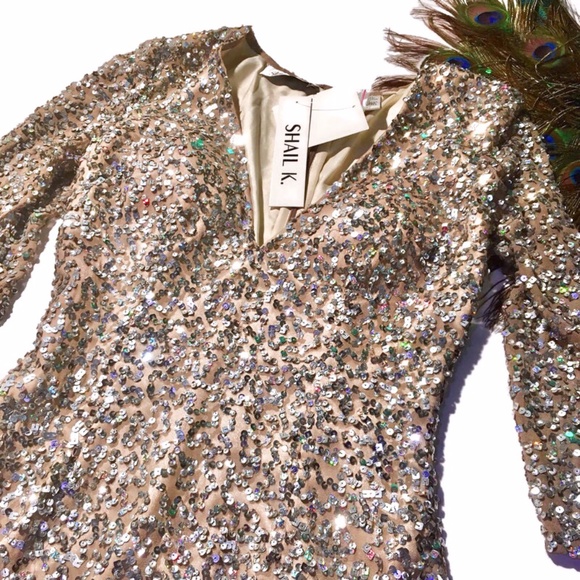 Shail K Dresses & Skirts - SOLD Shail K nude silver sequin bodycon sheath formal prom mini cocktail dress 4